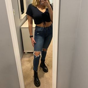 JBD Skinny Darker Wash Jeans with Knee Rips